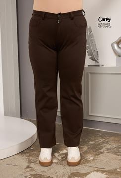 Picture of CURVY GIRL BROWN TAILORED STRAIGHT LEG TROUSERS